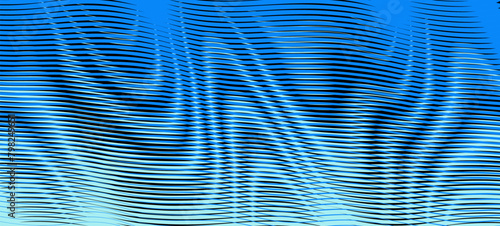 Wavy vector geometric blue texture with soft grid moire ombre effect. Gradient banner background for mobile apps, wall art, wallpaper, wall panel, textile, poster, interior decor. 