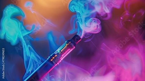 electronic cigarette in colorful smoke. selective focus photo