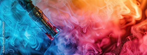 electronic cigarette in colorful smoke. selective focus