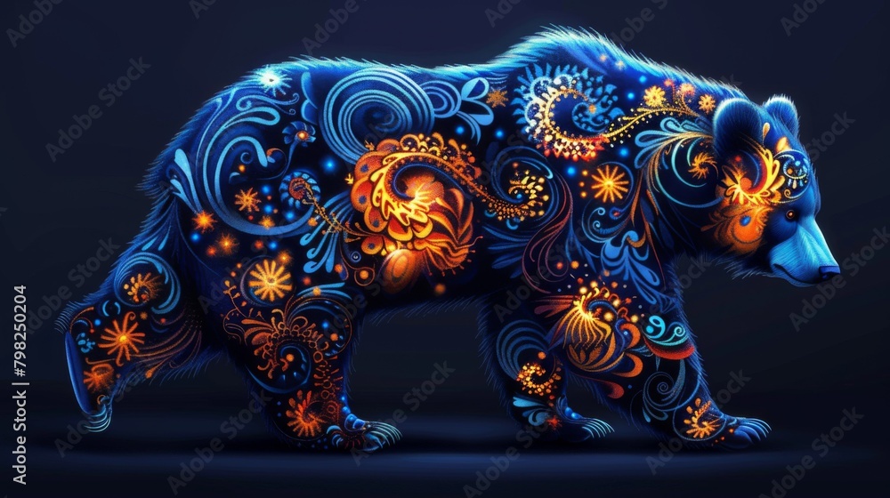 Fototapeta premium A large bear with a floral pattern on its back, AI