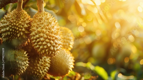 durian close up on tree. selective focus