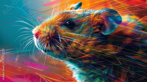 A close up of a colorful rodent with bright colors, AI photo
