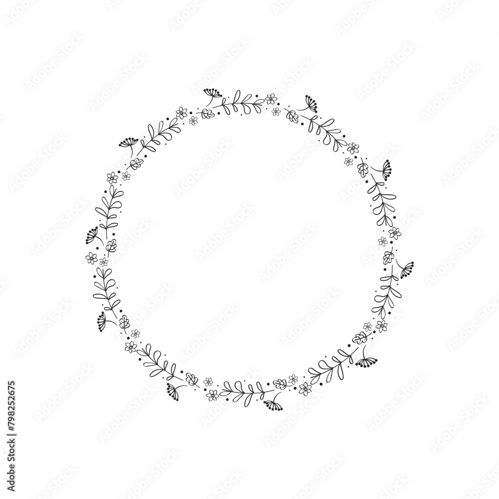 Hand Drawn Circle Shaped Floral Wreath Vector Design. Hand Drawn Circle Shaped Floral Wreath Vector Design.