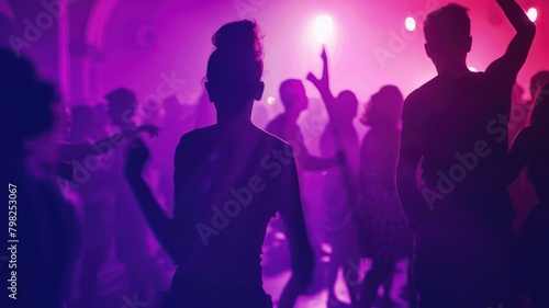 Silhouettes of people dancing in a club blurred background created with Generative AI