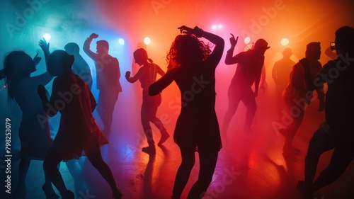 Silhouettes of people dancing in a club blurred background created with Generative AI