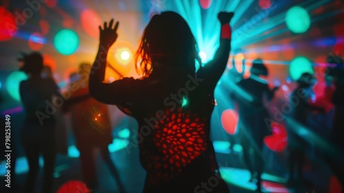 Silhouettes of people dancing in a club blurred background created with Generative AI