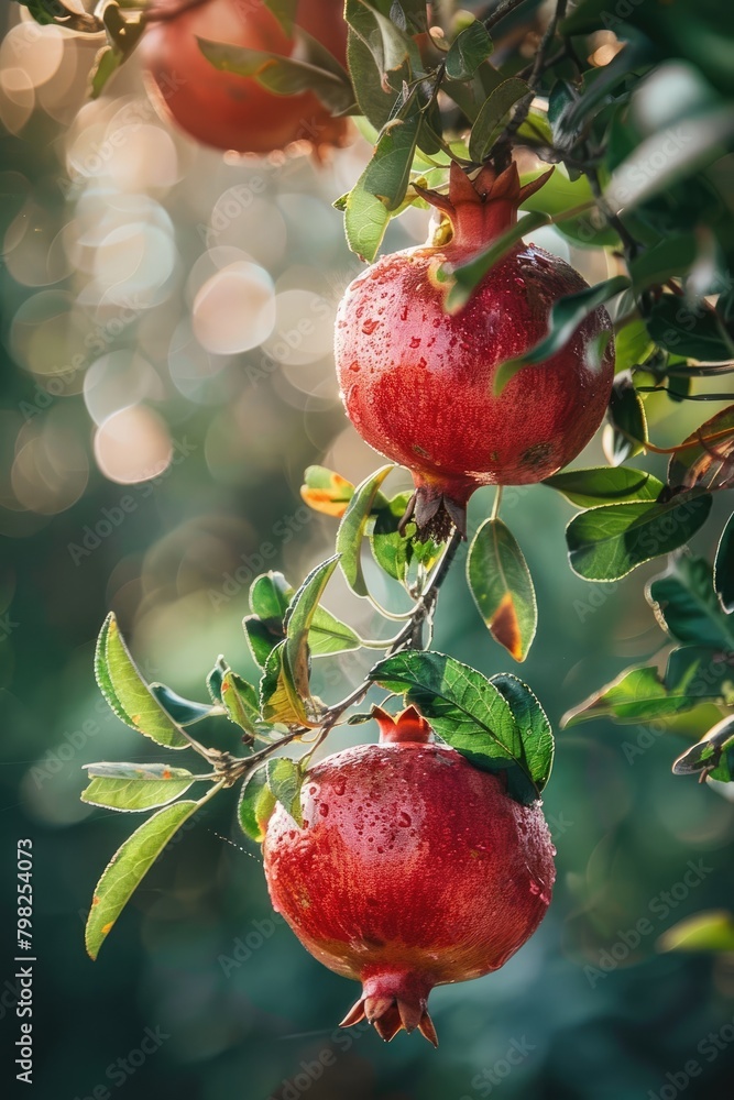 Pomegranate close-up on a tree. selective focus Pomegranate close-up on a tree. selective focus