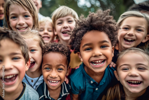 Group of young kids smiling, having fun.