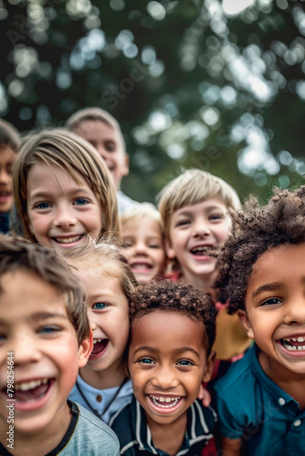 Group of young kids smiling, having fun.