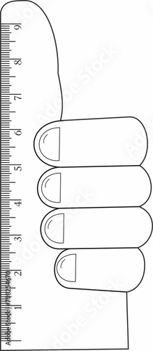 Ruler in the shape of a thumb with Imperial measurements
