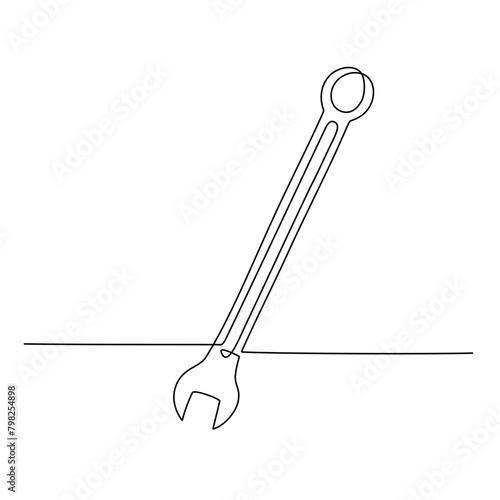 Continuous one line drawing of spanner. Vector illustration