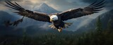 Majestic eagle flying over mountains