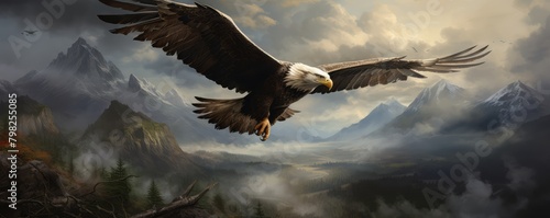 Majestic eagle flying over mountains photo