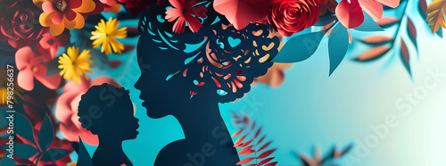 Mother's Day - Silhouette and Paper Flowers with Copy Space
