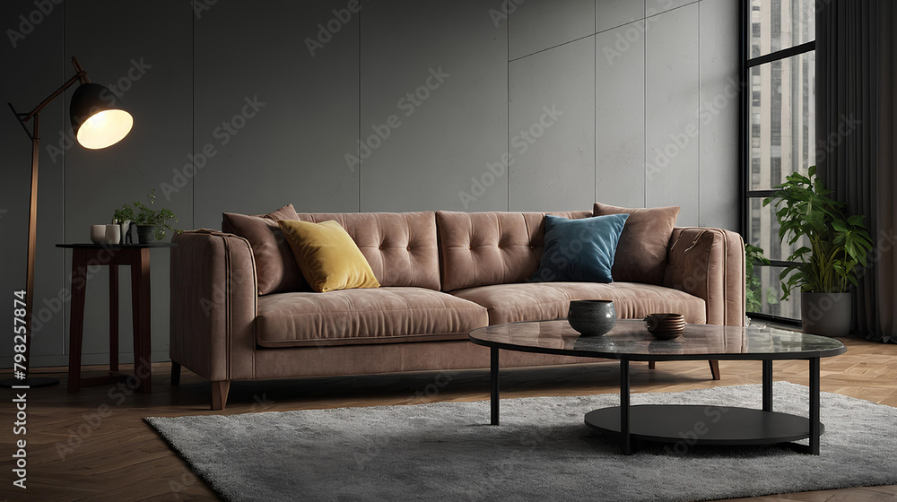 sofa, 3d render. Generative ai.