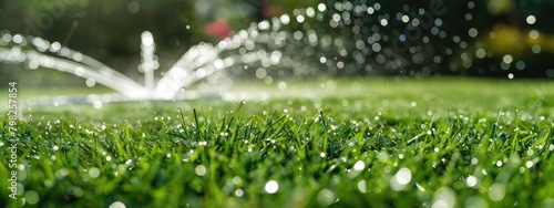 Automatic sprinkler system watering the lawn