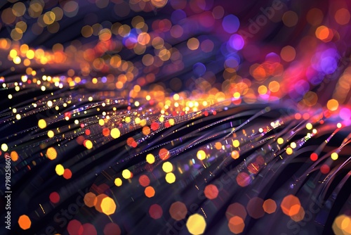 Intricate Web of Fiber Optic Cables Transmitting Data Signal