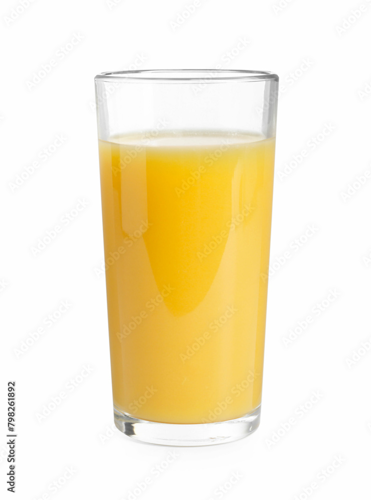 Refreshing orange juice in glass isolated on white Refreshing orange juice in glass isolated on white