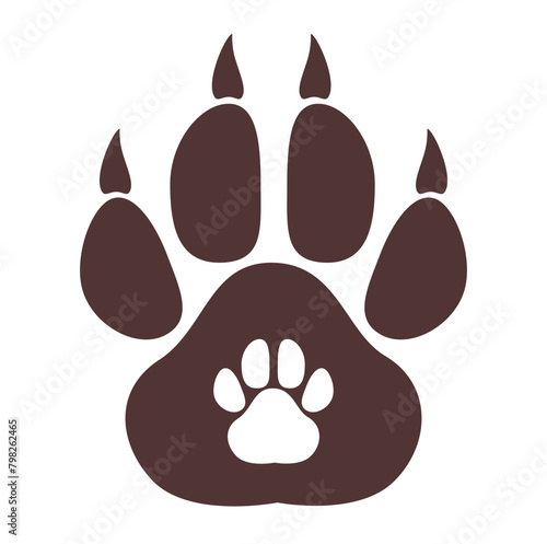 Isolated illustration of a large dog is paw footprint with a small footprint inside. Logo for pet store, business card, 