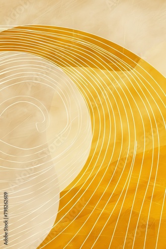 Stylized graphic with abstract design, featuring a minimalist sun and waves motif set against a gradient background.
