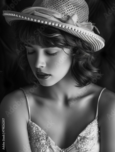 bw portrait of a woman in hat,ai