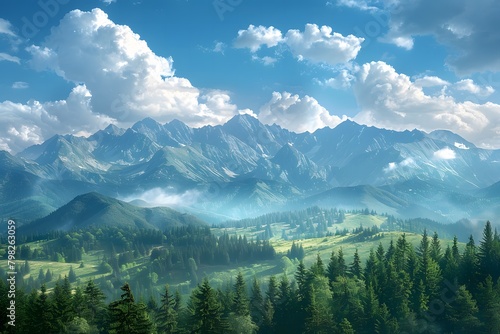 Big Mountain and Green Scenery Under Bright Sun in Poland s Tatra Mountain