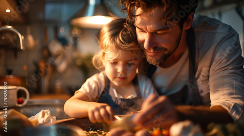 father and child making dinner,ai