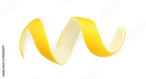 One fresh lemon peel isolated on white, top view
