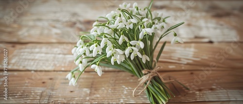 snowdrops Flowers on Wood Table