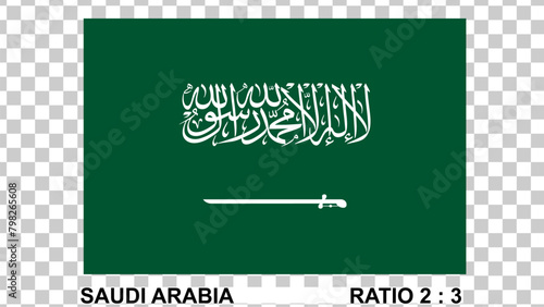 flag of saudi arabia isolated on transparent background proportion 2:3 original color. vector illustration.