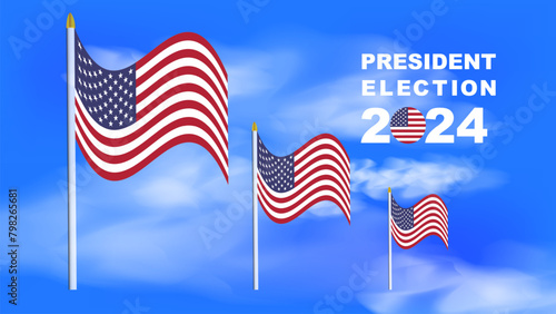us 2024 elections with american flag. US, USA, american election. Vector illustration