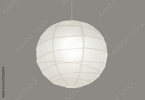 Traditional white round paper lantern isolated on gray background