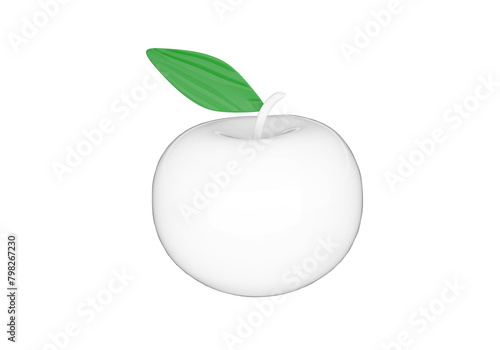 White artificial apple isolated on white background, 3d rendering