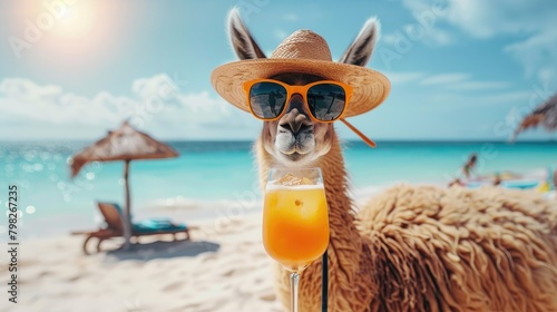llama with a cocktail on the beach. selective focus © Артур Комис