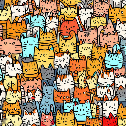 Many cat  doodle art style  colorful  illustration generated by Ai