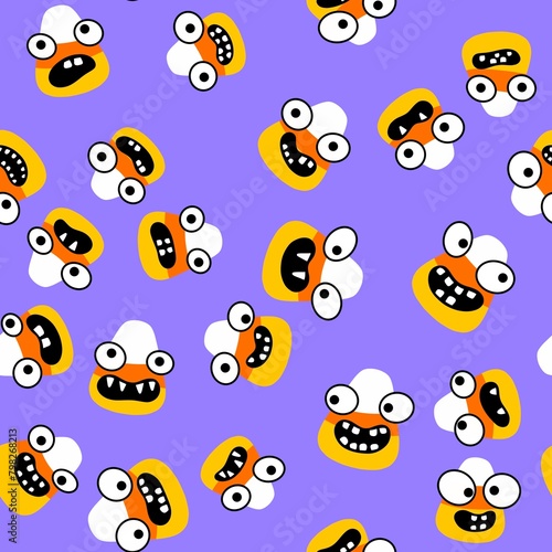 Cartoon Halloween sugar monsters seamless candy corn pattern for wrapping paper and fabrics and linens