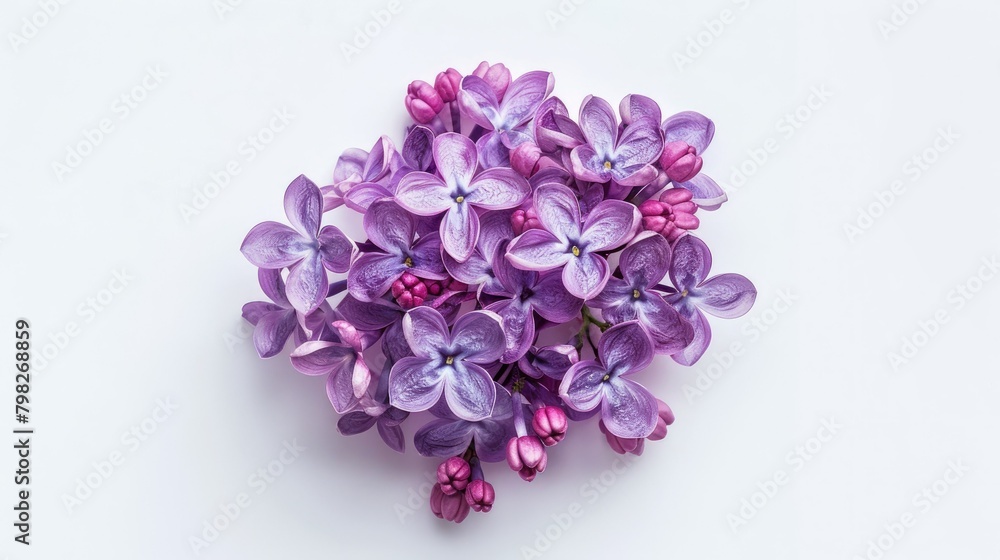 A stunning close up shot of a vibrant purple lilac flower set against a clean white background A stunning close up shot of a vibrant purple lilac flower set against a clean white background