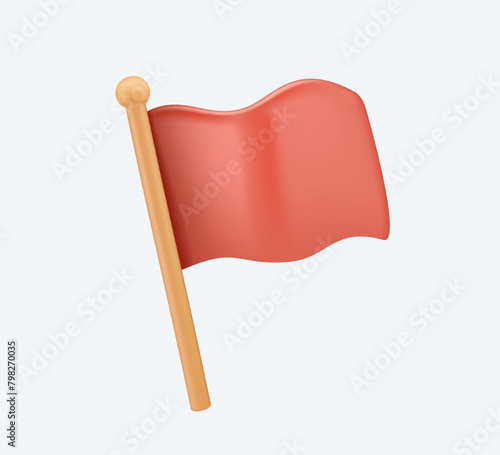Flag 3D icon vector. Red flag modern icon. Warning,Declaration of martial law, or antitrust challenge. Waving in the Wind on Pole