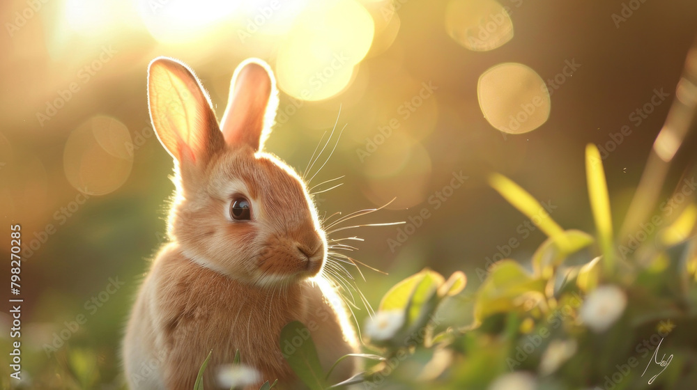 Cute brown rabbit sitting in the soft sunlight. Cute brown rabbit sitting in the soft sunlight.