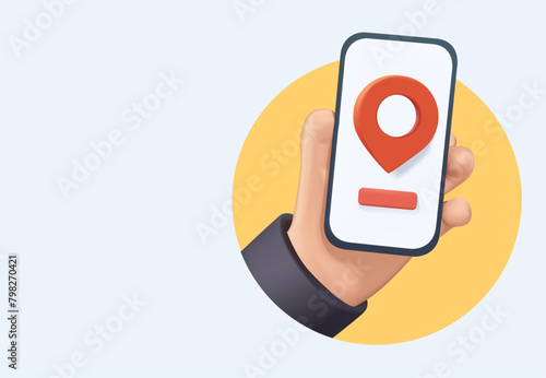 Online delivery service 3D concept. 3D style vector design illustration. Courier delivering parcels in a GPS pin express delivery and delivery tracking service, blank copy space