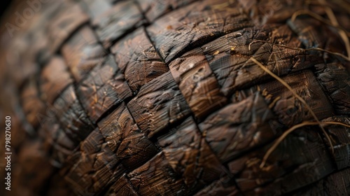 A close-up shot of a coconut shell, with its intricate patterns and unique texture.