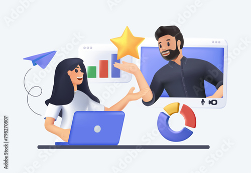 Employee Growth 3D. Skills enhancement, continuous performance review, and constructive feedback loop. Steps for career progression in the corporate world. 3D vector illustration