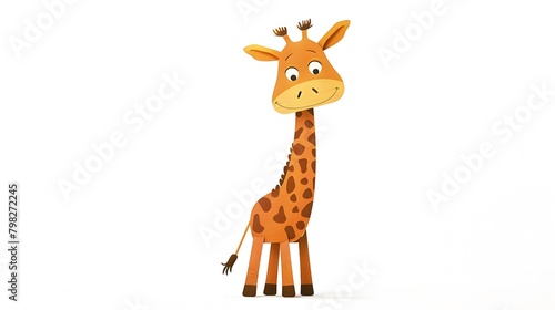 Cute Cartoon Giraffe on White Background with Funny Eyes and Whimsical Style

