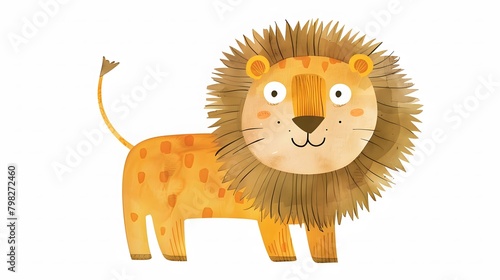 Happy Tiger in Funny Art: Cartoonish, Minimalist, and Cute on White Background photo