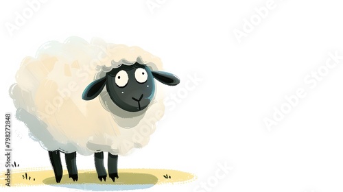 Funny Cartoon Sheep on White Background