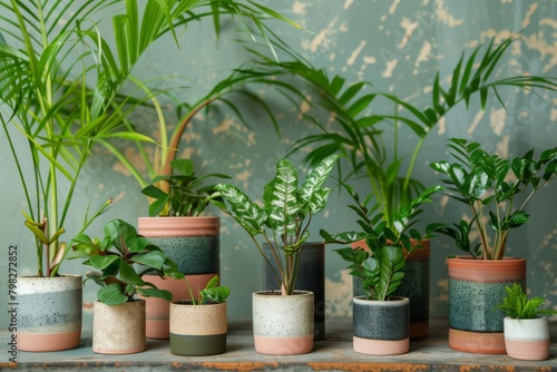 assortment of houseplants in stylish ceramic pots urban jungle collection