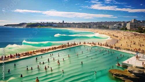 Swimming pool on the beach in Bourgogne, France, Bondi Beach in Sydney, New South Wales, Australia photo