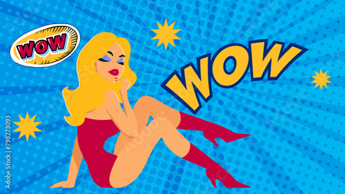 Expressive Pop Art Female Portraits with Urban Backdrop 1960s style, pin up girl, bold lines and dots. Beautiful retro woman poster.	