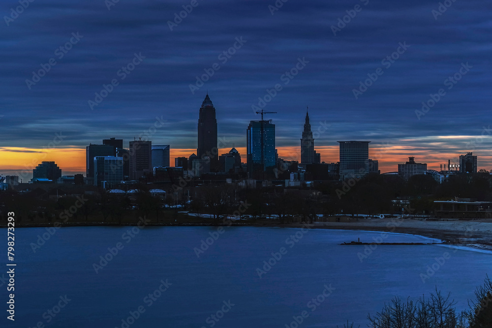 Skyline of Cleveland (OH) USA at sunset