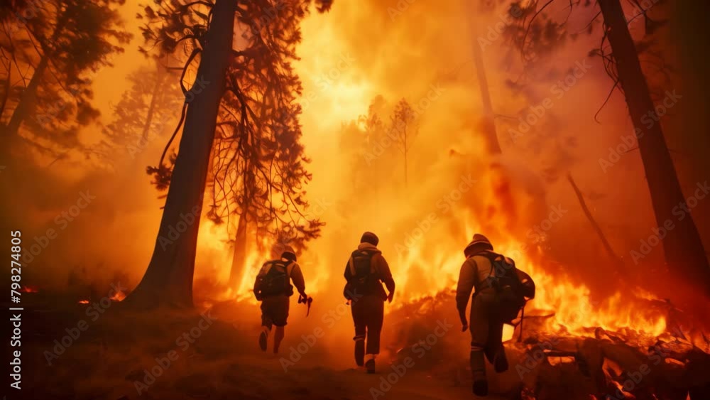 Firefighters extinguish a fire in a forest. Firefighters fighting a fire, Firefighters battling a wildfire Firefighters extinguish a fire in a forest. Firefighters fighting a fire, Firefighters battling a wildfire